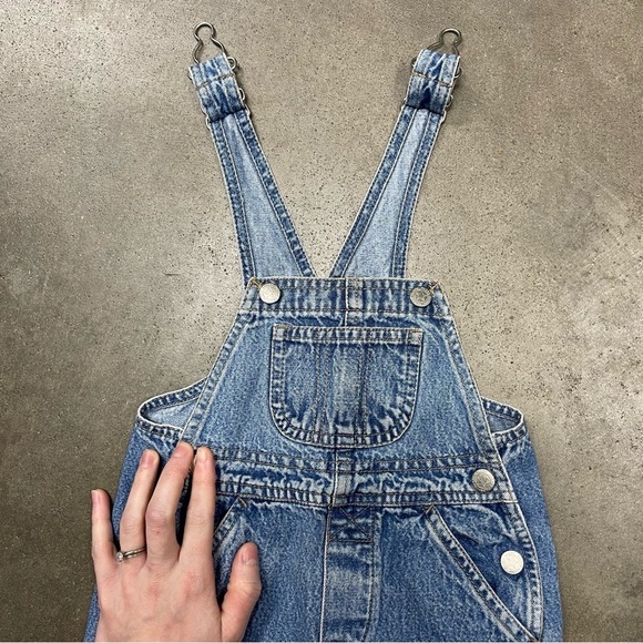 Vintage Faded Glory Bib Overalls Infant Cargo Snap Off Jean Denim - Picture 4 of 10